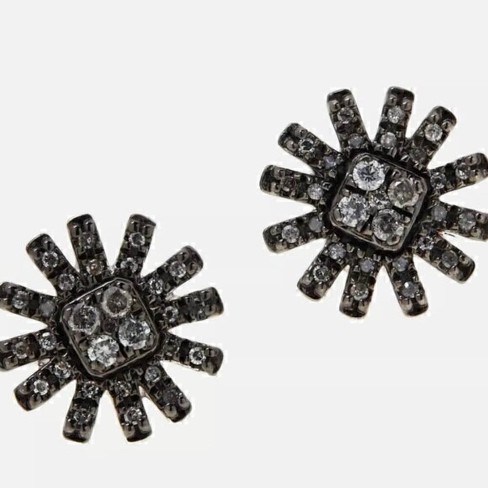 Colleen Lopez HSN  .25ctw Sterling Silver Gray Genuine DIAMOND Sunburst Earr…